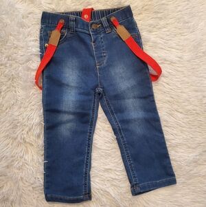 Cat & Jack Blue Jeans with Red Heart Suspenders 18 Months